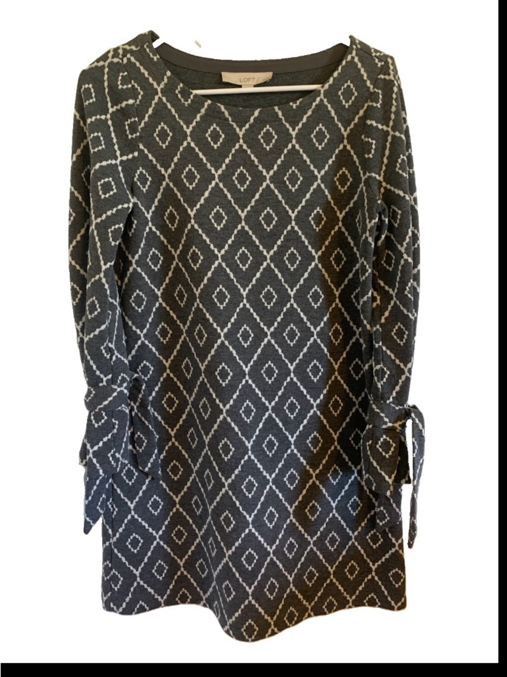 LOFT gray Diamond-Print Tie-Sleeve Women’s Dress
